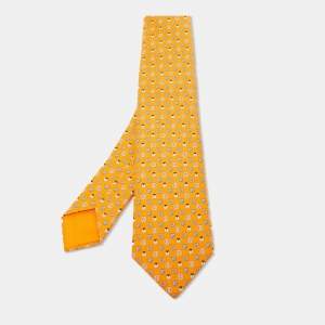 Hermès Orange Job Interview Printed Silk Slim Tie