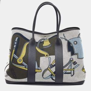 Hermes Ecorce/Bleu Paradis/Noir H Plume Canvas and Negonda Leather Garden Party Voyage 49 Bag