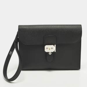 مملوكة مسبقًا Hermes Sac a Depeches 24 Noir Epsom Leather Pouch