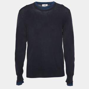 Hermes Navy Blue Cotton Knit Superpose Pullover L