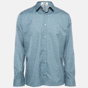 Hermes Blue Printed Cotton Long Sleeve Shirt L
