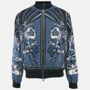 Hermes Blue Cotton and Nylon Reversible Zip-Up Cheval Punk Bandana Jacket XL