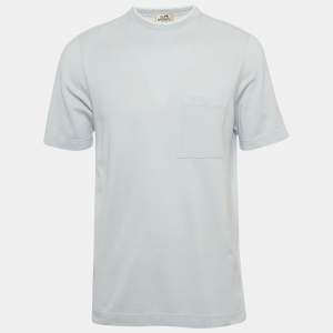 Pre Owned Hermes Blue H Embroidered Cotton Piqures Sellier Crewneck T-Shirt S