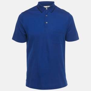 Pre Owned Hermes Royal Blue "H" Embroidered Cotton Polo T-Shirt M