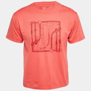 Pre Owned Hermès Pink Printed Cotton Crew Neck T-Shirt XS