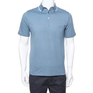 Hermes Blue Gray Cotton Pique Short Sleeve Polo T-Shirt S