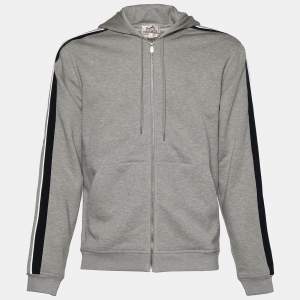 Hermes Grey Cotton Run H Zipped Hooded Sweatshirt L