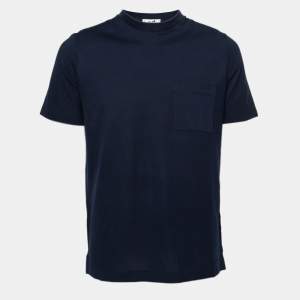 Hermes Navy Blue Cotton Pocket Detail V-Neck T-Shirt M