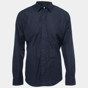 Hermes Navy Blue Poplin Origami Detail Button Front Shirt L