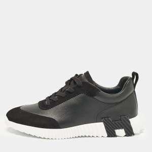 Hermes Black Leather and Suede Bouncing Sneakers Size 43