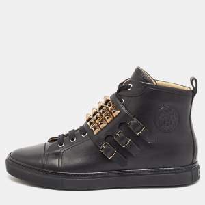 Hermes Black Leather Studded Lennox Sneakers Size 44.5