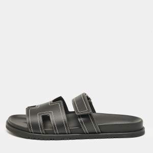 Hermes Black Leather Chypre Sandals Size 46