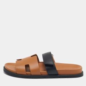 Hermes Black/Brown Leather Chypre Sandals Size 44