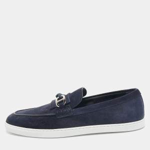 Hermès Navy Blue Suede Ignacio Loafers Size 42.5