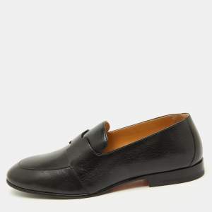 Hermès Black Leather Ancora Slip On Loafers Size 40.5