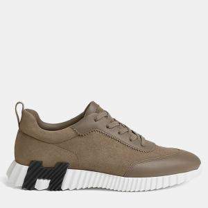 Pre Owned Hermes Bouncing Size 44 Etoupe Goatskin Sneakers