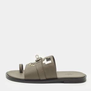 Pre Owned Hermes Joker Size 42 Brown Leather Slide Sandals
