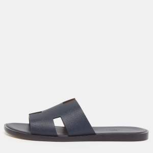 مملوكة مسبقًا Hermès Izmir Size 43.5 Navy Blue Leather Flat Slides