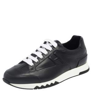 Hermes Black Leather Addict Low Top Sneakers Size 41.5