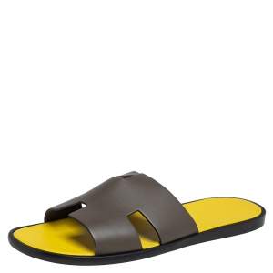 Hermes Vert Olive Leather Izmir Sandals Size 44