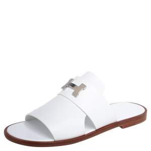 Hermes White Leather Arles Mules Size 43