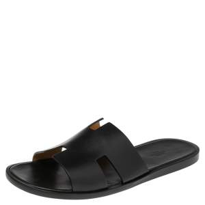Hermes Black Leather Izmir Slide Sandal Size 46