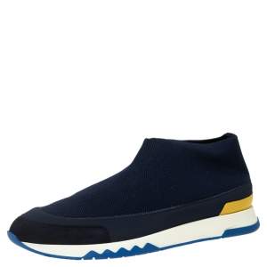 Hermés Navy Blue Knit Fabric Tokyo Slip-On Sneakers Size 44