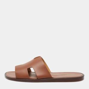Hermes Brown Leather Izmir Sandals Size 42