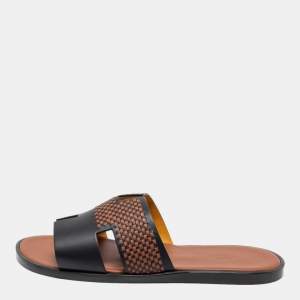 Hermes Black/Brown Leather Izmir Flat Sandals Size 44