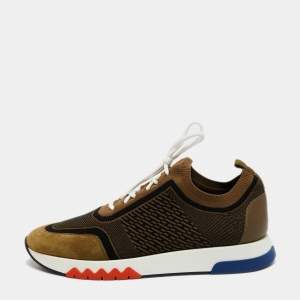 Hermes  Olive Green Suede And Leather Addict Low Top  Sneakers Size 45 