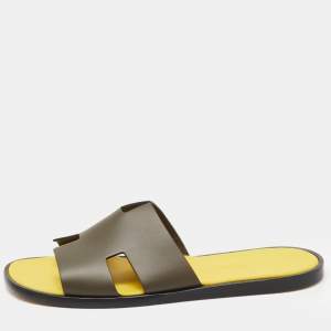 Hermès Olive Green Leather Izmir Slide Sandals Size 42.5
