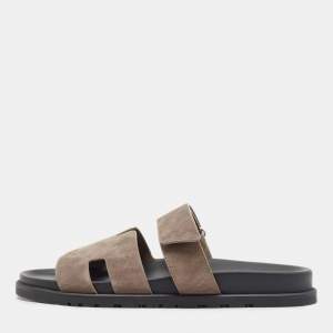 Hermes Grey Suede Chypre Sandals Size 42.5 