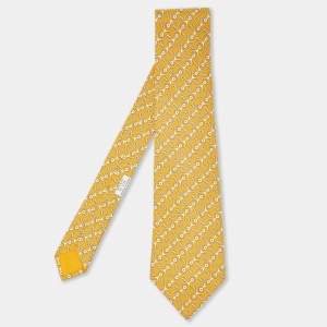 Hermes Yellow Printed Silk Traditional Tie