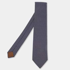 Hermes Brown/Blue Circle Pattern Silk Tie