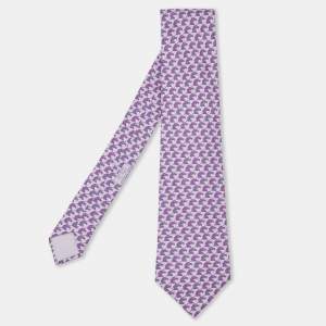 Hermes Purple Pixel Animal Print Silk Traditional Tie 