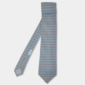 Hermès Grey Fish Print Silk Classic Tie