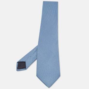 Hermes Blue Basket Weave Silk Traditional Tie