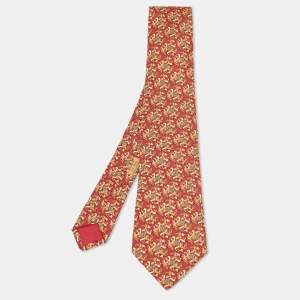Hermès Red Jockey Horses Print Silk Traditional Tie