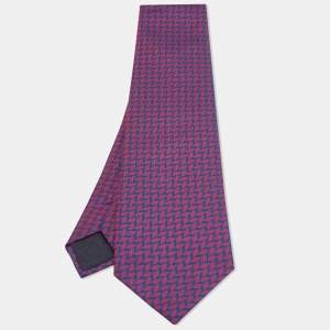 Hermes Blue/Red H Pattern Jacquard Silk Tie