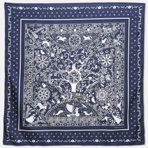 Hermes Blue Peuple du Vent Silk Bandana Scarf