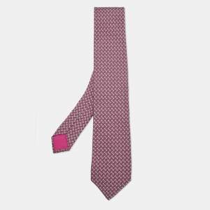 Hermes Purple/Grey H Logo Print Silk Classic Tie