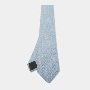 Hermes Blue Patterned Silk Classic Tie