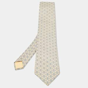 Hermes Vintage Yellow Printed Silk Traditional Tie 