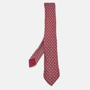 Hermes Burgundy Knights and trophies Print Silk Tie 