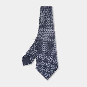 Hermes Navy Blue Print Silk Mors Ever Marine Tie