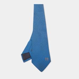 Hermes Blue Silk Terre d'H Tie