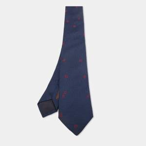 Hermes Navy Blue Silk Pluie Equestre Tie