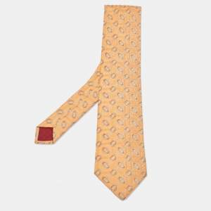 Hermes Orange Patterned Silk Tie