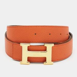 Hermès Orange/Noir Togo and Chamonix Leather H Buckle Reversible Belt 105 CM