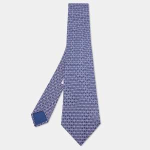 Hermès Blue/Purple Patterned Silk Classic Tie